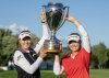 Brooke Henderson (left) of Canada and her caddie sister Brittany Sepanik hoist the trophy after winning the Canadian Women's Open at Mississauga Golf and Country Club in Mississauga, Ont. on Sunday August 24, 2025.THE CANADIAN PRESS/Frank Gunn