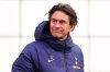Tottenham Hotspur manager Thomas Frank looks on during a training session in London, Monday Jan. 19, 2026, one day ahead of their Champions League soccer match against Borussia Dortmund. (Bradley Collyer/PA via AP)