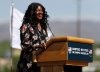 FILE - Benita Fitzgerald Mosley, a U.S. Olympic gold medalist, speaks during a ceremonial groundbreaking for a new Olympic museum June 9, 2017, in Colorado Springs, Colo. (AP Photo/David Zalubowski, File)