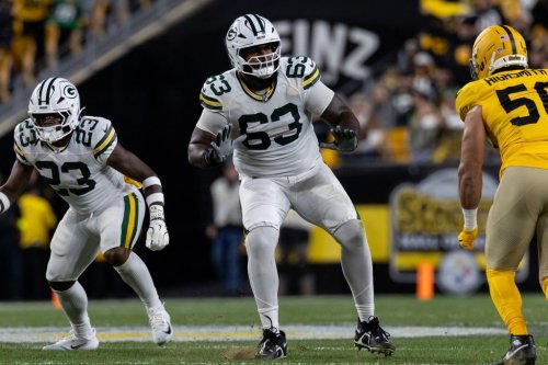 FILE - Green Bay Packers offensive tackle Rasheed Walker (63) blocks during an NFL football game, Sunday, Oct. 26, 2025, in Pittsburgh. (AP Photo/Matt Durisko, File)