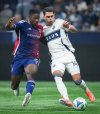 FC Dallas' Osaze Urhoghide, left, defends against Vancouver Whitecaps' Daniel Rios during the second half in Game 1 of a first round MLS Cup playoff soccer match, in Vancouver, B.C., Sunday, Oct. 26, 2025. THE CANADIAN PRESS/Darryl Dyck