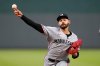 FILE - Minnesota Twins starting pitcher Pablo Lopez throws during the first inning of a baseball game against the Kansas City Royals, Sept. 5, 2025, in Kansas City, Mo. (AP Photo/Charlie Riedel, File)
