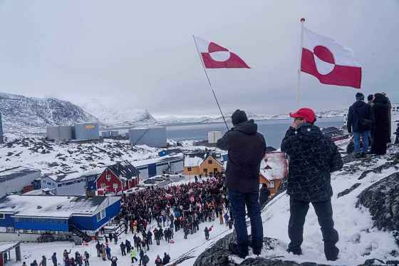 People protest against Trump's policy towards Greenland in front of US consulate in Nuuk, Greenland, Saturday, Jan. 17, 2026. (Evgeniy Maloletka / The Associated Press files)