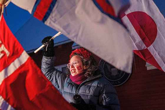 Aviaq Brandt protests against Trump's policy towards Greenland in front of the US consulate in Nuuk, Greenland, on Tuesday, Jan. 20, 2026. (Evgeniy Maloletka / The Associated Press files)