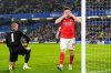 Arsenal's Viktor Gyoekeres celebrates after scoring his side’s second goal during the English League Cup semifinal first leg soccer match between Chelsea and Arsenal in London, Wednesday, Jan. 14, 2026. (Nick Potts/PA via AP)