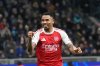 Arsenal's Gabriel Jesus celebrates after scoring his side's second goal during the Champions League opening phase soccer match between Inter Milan and Arsenal in Milan, Italy, Tuesday, Jan. 20, 2026. (AP Photo/Luca Bruno)