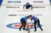 Manitoba skip Kerri Einarson directs her sweepers after throwing a stone at the Scotties Tournament of Hearts in Thunder Bay, Ont., on Feb. 23, 2025. THE CANADIAN PRESS/David Jackson