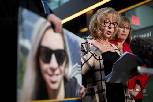 Gaye O’Neill, the mother of Samantha O’Neill, speaks before the start of the B.C. Supreme Court trial in Vancouver on Monday, Jan. 12, 2026. THE CANADIAN PRESS/Ethan Cairns