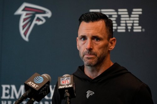 FILE - Assistant General Manager Kyle Smith speaks during an Atlanta Falcons training camp, Saturday, July 26, 2025, in Flowery Branch. (AP Photo/Mike Stewart,File)