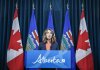 Alberta Premier Danielle Smith provides an update on teacher bargaining in Calgary, on Friday, Oct. 17, 2025. THE CANADIAN PRESS/Jeff McIntosh