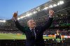 FILE - Fiorentina President Rocco Commisso gesture to club fans from the field ahead of the Conference League Final soccer match between Olympiacos FC and ACF Fiorentina at OPAP Arena in Athens, Greece, on May 29, 2024. (AP Photo/Petros Giannakouris, File)