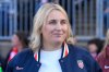FILE - United States head coach Emma Hayes looks on during the first half of an international friendly women's soccer match, Oct. 26, 2025, in East Hartford, Conn. (AP Photo/Jessica Hill, File)
