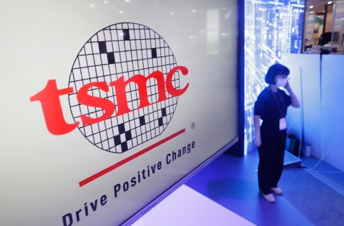 FILE - This photo shows the logo of TSMC (Taiwan Semiconductor Manufacturing Company) during the Taiwan Innotech Expo at the World Trade Center in Taipei, Taiwan, Oct. 14, 2022. (AP Photo/Chiang Ying-ying, File)