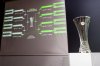 The group formations are shown on an electronic panel, after drawing the Conference League 2025/26 Knockout play-offs round draw, at the UEFA headquarters in Nyon, Switzerland, Friday, Jan. 16, 2025. (Martial Trezzini/Keystone via AP)