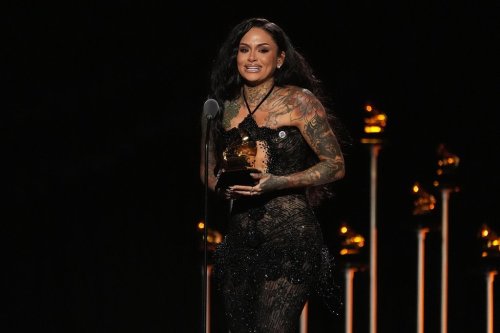 Kehlani accepts the award for best R&B performance for 