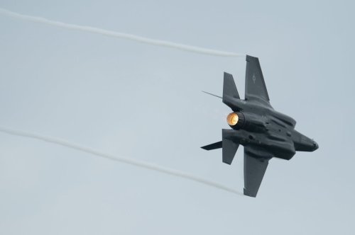 An F-35A Lightning II fighter jet practices for an air show appearance in Ottawa, Friday, Sept. 6, 2019. THE CANADIAN PRESS/Adrian Wyld