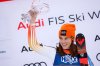 FILE - Slovakia's Petra Vlhova celebrates on the podium after winning an alpine ski, women's World Cup slalom race, in Kranjska Gora, Slovenia, Sunday, Jan. 7, 2024. (AP Photo/Giovanni Maria Pizzato, File)