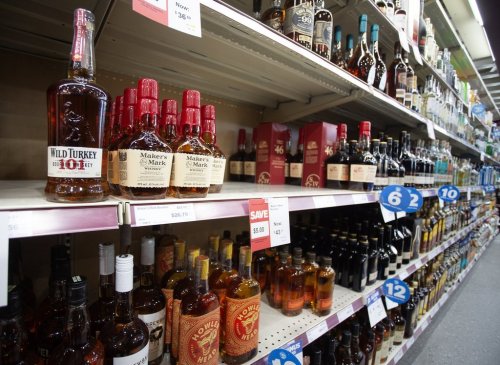 American products are shown at a Newfoundland Labrador Liquor Corporation location in St. John's on Monday, Feb. 3, 2025. THE CANADIAN PRESS/Paul Daly