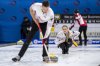 Canada's Jocelyn Peterman and Brett Gallant, left, in action during the Round Robin game between England and Canada at the World Mixed Doubles Curling Championship 2022, at the Sous-Moulin Sports Centre, in Geneva, Switzerland, Wednesday, April 27, 2022. THE CANADIAN PRESS/AP, Keystone - Martial Trezzini