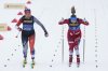 Vilde Nilsen, of Norway, and Natalie Wilkie, of Canada, left, compete in the para cross-country women's sprint, classic standing, at the Nordic World Ski Championships in Trondheim, Norway, Wednesday, March 5, 2025. (AP Photo/Matthias Schrader)
