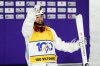 Mikael Kingsbury of Canada celebrates his 100th World Cup victory as he wins the World Cup freestyle skiing moguls in Saint-Come, Que., on Friday, Jan. 9, 2026. THE CANADIAN PRESS/Sean Kilpatrick