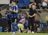 CF Montreal interim coach Marco Donadel, right, reacts to the club's first home victory over the New York City FC, In Montreal, Saturday, June 28, 2025. THE CANADIAN PRESS/Peter McCabe