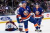 FILE - New York Islanders' Bo Horvat (14) reacts after scoring during the second period of an NHL hockey game against the Colorado Avalanche, Dec. 4, 2025, in Elmont, N.Y. (AP Photo/Seth Wenig, File)