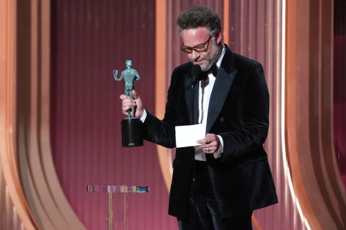 Seth Rogen accepts the award for outstanding performance by a female actor in a comedy series for 