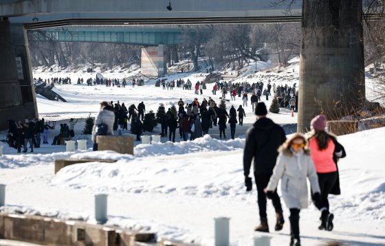 People take in Riel Day events at the Forks Feb. 16. (John Woods / Free Press)