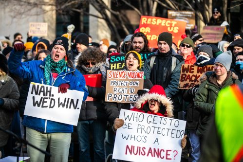 MIKAELA MACKENZIE / FREE PRESS

A rally at city hall opposing a proposed bylaw restricting “nuisance demonstrations” before EPC on Tuesday, Feb. 17, 2026.


For Malak story.
Free Press 2026
