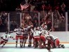 FILE - In this Feb. 22, 1980, file photo, the U.S. hockey team pounces on goalie Jim Craig after a 4-3 victory against the Soviet Union in a medal round match at the the 1980 Winter Olympics in Lake Placid, N.Y. (AP Photo/File)
