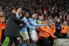Manchester City players celebrate after the English Premier League soccer match between Liverpool and Manchester City in Liverpool, England, Sunday, Feb. 8, 2026. (AP Photo/Jon Super)