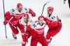 FILE - Denmark's Nick Olesen (95) celebrates with teammates after scoring the winning goal in a quarterfinal game between Canada and Denmark at the hockey world championships, May 22, 2025, in Herning, Denmark. (Bo Amstrup/Ritzau Scanpix via AP, File)