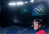 Canadian forward Macklin Celebrini looks up ice during practice at the Milan Cortina Winter Olympics in Milan on Sunday, Feb. 8, 2026. THE CANADIAN PRESS/Nathan Denette