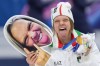 Arianna Fontana of Italy celebrates after Team Italy takes the gold medal in the team mixed relay short track speed skating at the 2026 Winter Olympics, in Milan, Italy, Tuesday, Feb. 10, 2026. (AP Photo/Stephanie Scarbrough)