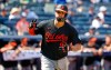FILE - Baltimore Orioles' Gary Sánchez reacts after hitting a single during the eighth inning of a baseball game against the New York Yankees, Saturday, June 21, 2025, in New York. (AP Photo/Noah K. Murray, File)