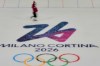 A skater practices on the figure skating rink ahead of the 2026 Winter Olympics, in Milan, Italy, Tuesday, Feb. 3, 2026. (AP Photo/Christophe Ena)