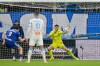Marseille's goalkeeper Geronimo Rulli fails to save a penalty kicked by Strasbourg's Joaquin Panichelli (9) during the French League One soccer match between Marseille and Strasbourg in Marseille, France, Saturday, Feb. 14, 2026. (AP Photo/Philippe Magoni)