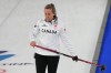 Canada's Rachel Homan in action during the women's curling round-robin session against China at the 2026 Winter Olympics in Cortina d'Ampezzo, Italy on Feb.16, 2026. (AP Photo/Fatima Shbair)