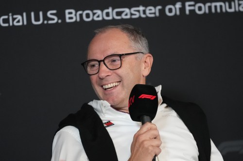 FILE - F1 chairman Stefano Domenicali speaks during a news conference at the Circuit of the Americas in Austin, Texas, Oct. 17, 2025. (AP Photo/Eric Gay, file)