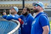 Toronto Blue Jays' (left to right) George Springer, Vladimir Guerrero Jr. and manager John Schneider watch a fly ball during batting practice at Spring Training in Dunedin, Fla., on Monday, Feb. 16, 2026. THE CANADIAN PRESS/Frank Gunn