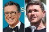 FILE - This photo combination shows Stephen Colbert, left, in Los Angeles, Sept. 12, 2022 and Texas Rep. James Talarico, Aug. 16, 2025, in Chicago. (AP Photo/Talia Sprague, Jae C. Hong, file)