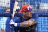 New York Mets' Francisco Alvarez takes batting practice during a spring training baseball workout Monday, Feb. 16, 2026, in Port St. Lucie, Fla. (AP Photo/Jeff Roberson)