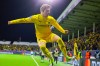 Bodø/Glimt's Jens Petter Hauge celebrates after scoring against Inter Milan during a Champions League soccer match, Wednesday, Feb 18, 2026, in Bodo, Norway. (Thomas Andersen/NTB Scanpix via AP)