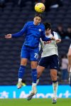 Chelsea's Sam Kerr, left, and Tottenham Hotspur's Toko Koga in action during the Women's Super League soccer match between Tottenham Hotspur and Chelsea in London, Sunday Feb. 8, 2026. (Jonathan Brady/PA via AP)