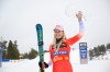 FILE - Winner Switzerland's Fanny Smith poses with the trophy of the women's final of the World Cup Ski Cross competitions at Idre Fjall in Sweden, March 30, 2025. (Pontus Lundahl/TT via AP, file)