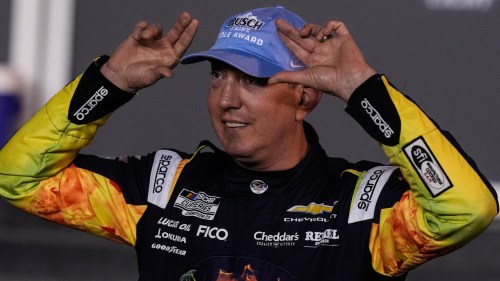 Kyle Busch prepares for a photo during NASCAR Daytona 500 qualifying, Wednesday, Feb. 11, 2026, in Daytona, Fla. (AP Photo/Mike Stewart)