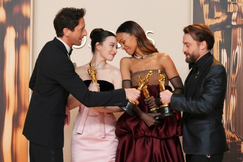 FILE - Adrien Brody, from left, winner of the award for best performance by an actor in a leading role for 