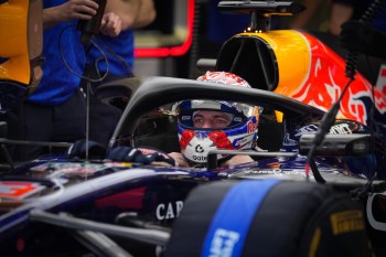 Red Bull driver Max Verstappen of the Netherlands waits in his car on the third day of Formula One pre-season test at the Bahrain International Circuit in Sakhir, Bahrain, Friday, Feb. 13, 2026. (AP Photo/Altaf Qadri)