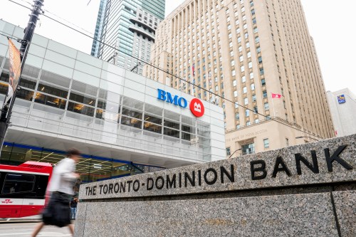 TD Bank and Bank of Montreal signage is pictured in the financial district in Toronto, Friday, Sept. 8, 2023. THE CANADIAN PRESS/Andrew Lahodynskyj
